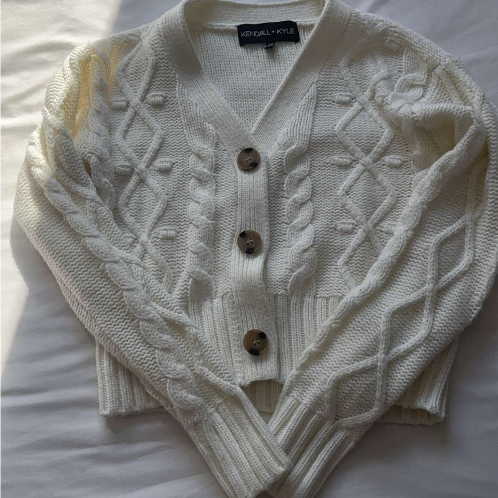 Kendall & Kylie White Cable Knit Cardigan Sweater